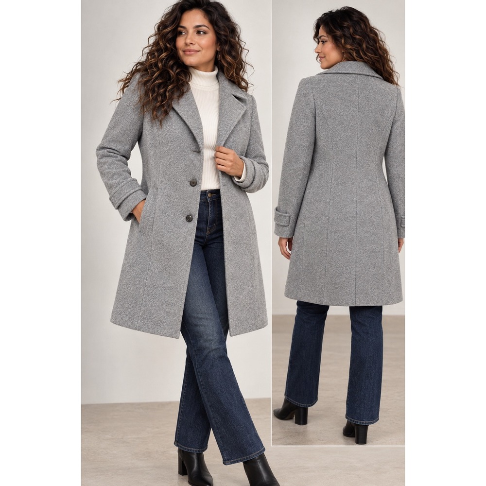 Calvin Klein Women's Wool Blend Gray Tailored Peacoat Jacket Coat Size S